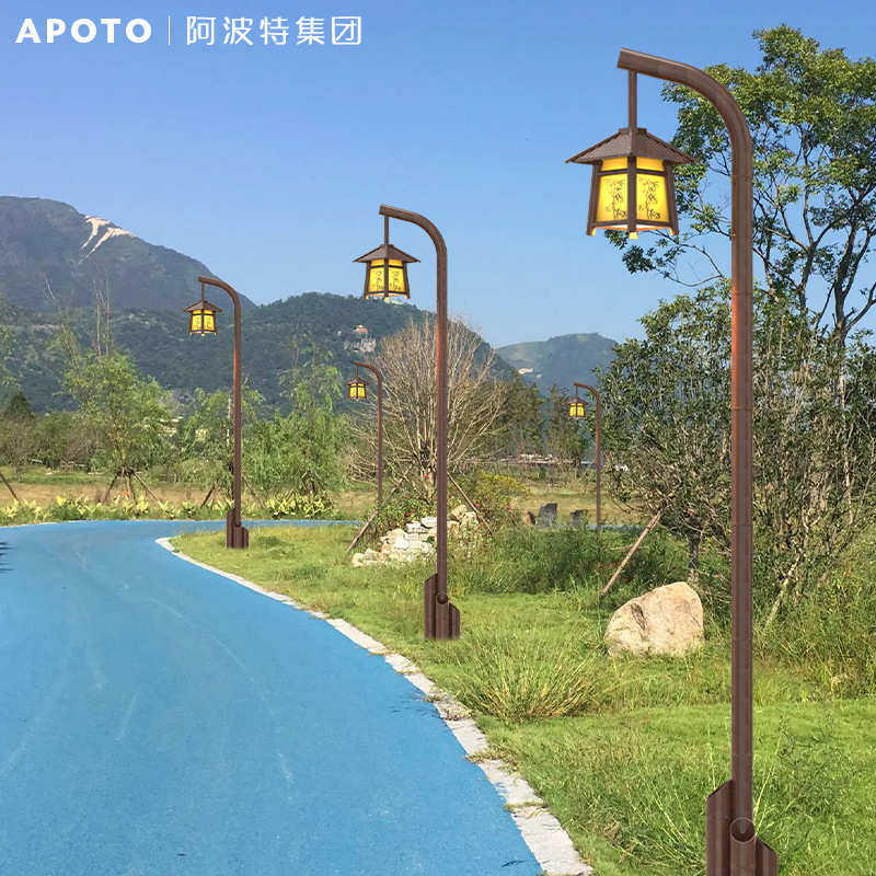 太阳能竹屋路灯户外防水高杆草坪灯景区公园景观灯中式复古庭院灯