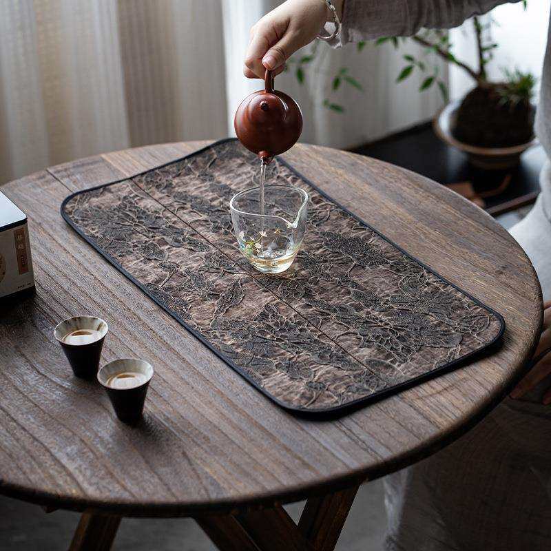 新中式香云纱茶席防水桌旗双面茶桌布禅意干泡垫隔热茶台布茶垫子