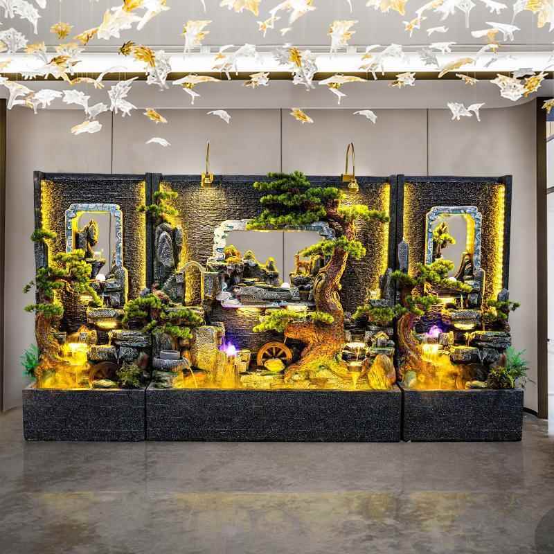 PI0-青云新中式水幕墙流庭水屏风司院餐公厅假山造阳台鱼池喷泉景