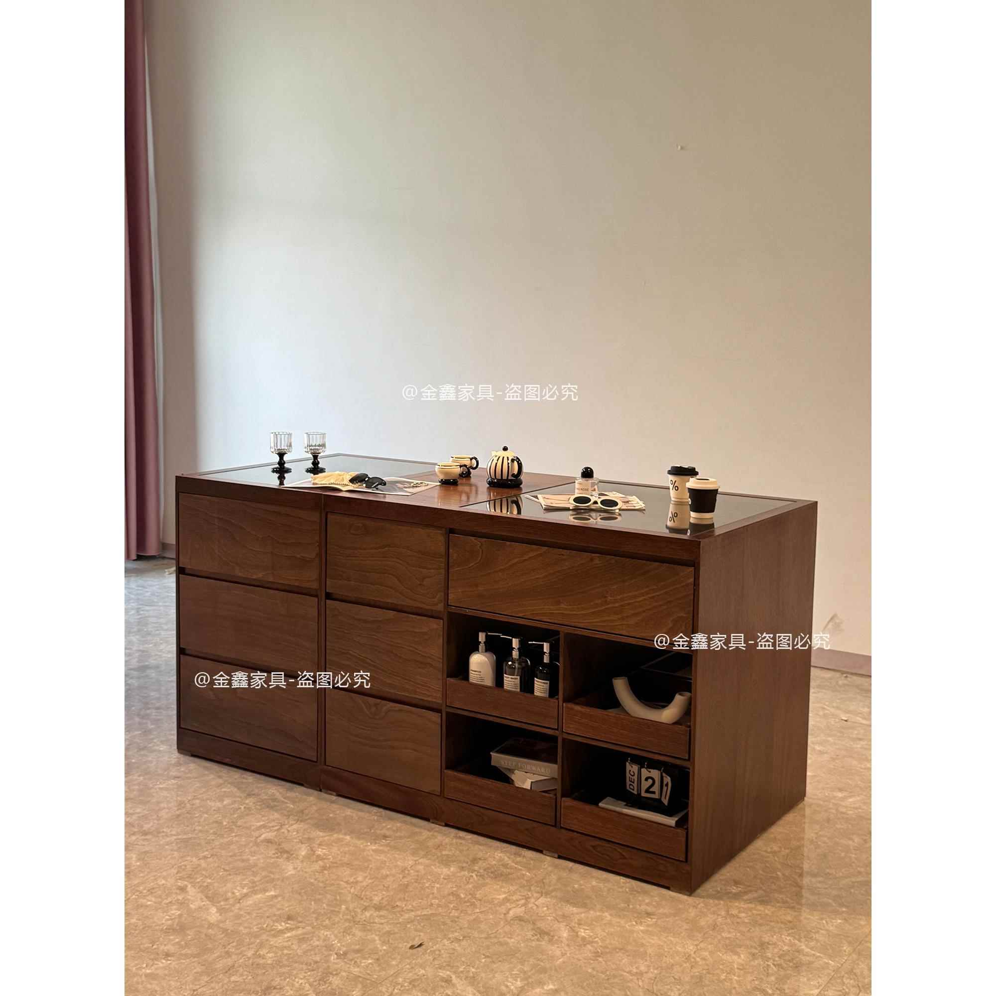 中古风服装店中岛展示台深胡桃色装饰展示柜女装店中岛桌流水台