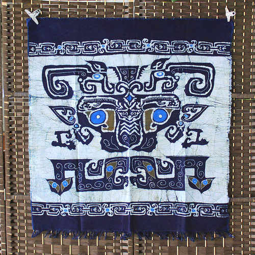 蜡染画饕餮民族手工艺品挂画客厅卫生间隔断帘子中国特色礼品壁挂