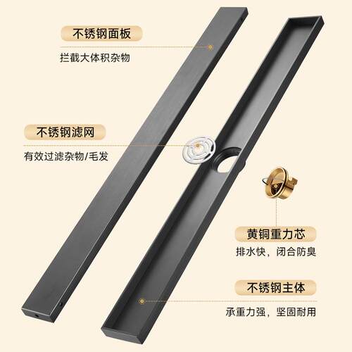 间30不条锈钢长隐4形地漏大排量防臭芯酒店卫生沐浴12.C1款房下水