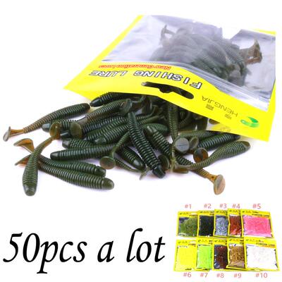 50 Pcs/Bag T Tail Silicone Soft Bait Fishing Artificial Worm