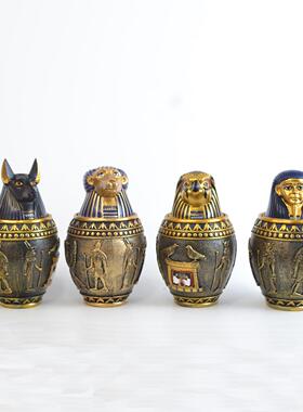 埃及宠物骨灰盒装饰品卡诺皮克罐摆件家饰阿努比斯摆设储物罐