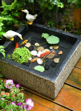 庭院水井装饰摆饰花园小鱼池水培盆景水景中式天台彷古造景鱼缸