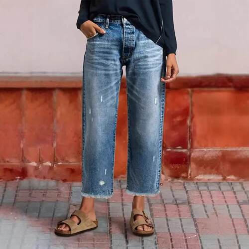 Spring Summer New Plus Size Women'S Denim Jeans Washed Blue