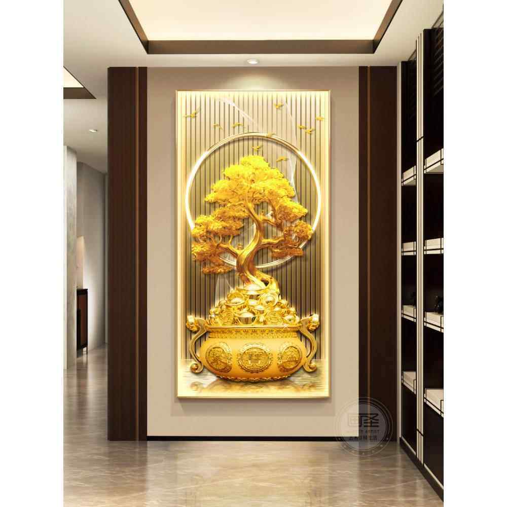 现代轻奢聚宝盆玄关装饰画入户正对墙挂画招财树寓意好新中式壁画,家居饰品,现代装饰画,淘宝优惠券,粉丝福利购,淘宝优惠卷