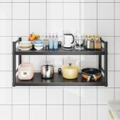 黑色碳钢挂墙置物架带护栏厨房墙壁置物架家用碗盘调料收纳层架悬
