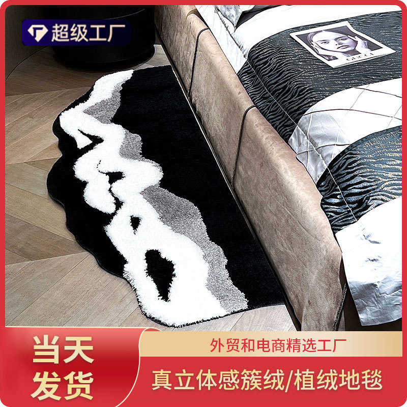 机织苔藓地毯儿童房客厅床边地毯卧室暖藻绿色植绒地毯