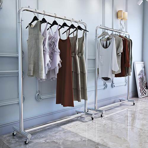 简约服装店展示架不锈钢女装衣服货架童装单杠龙门挂衣杆收纳带轮