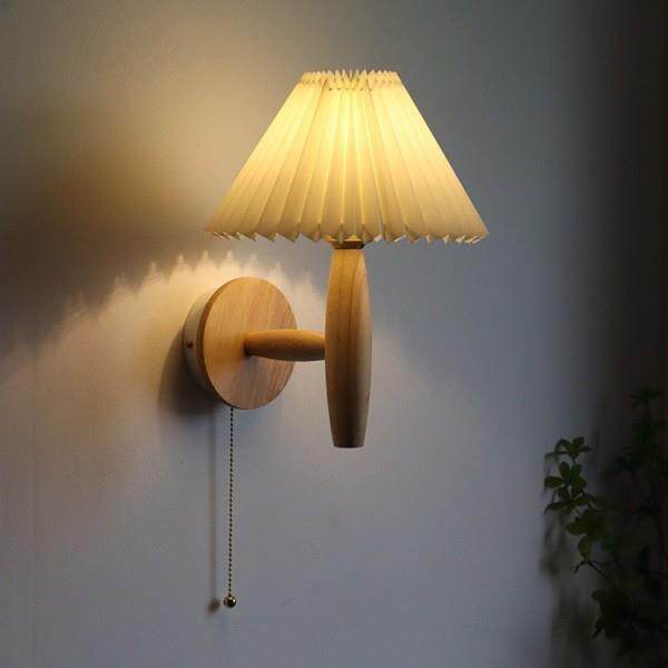 北欧ins百褶扇拉线壁灯日式侘寂风卧室床头插电壁灯过道玄关灯具
