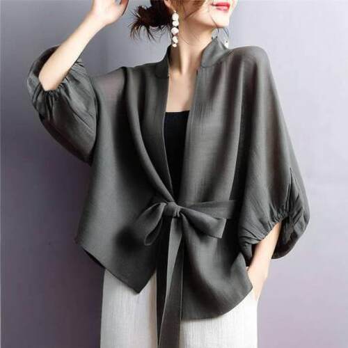 Casual Cardigan Jacket Bow Tie Front Lantern Sleeves