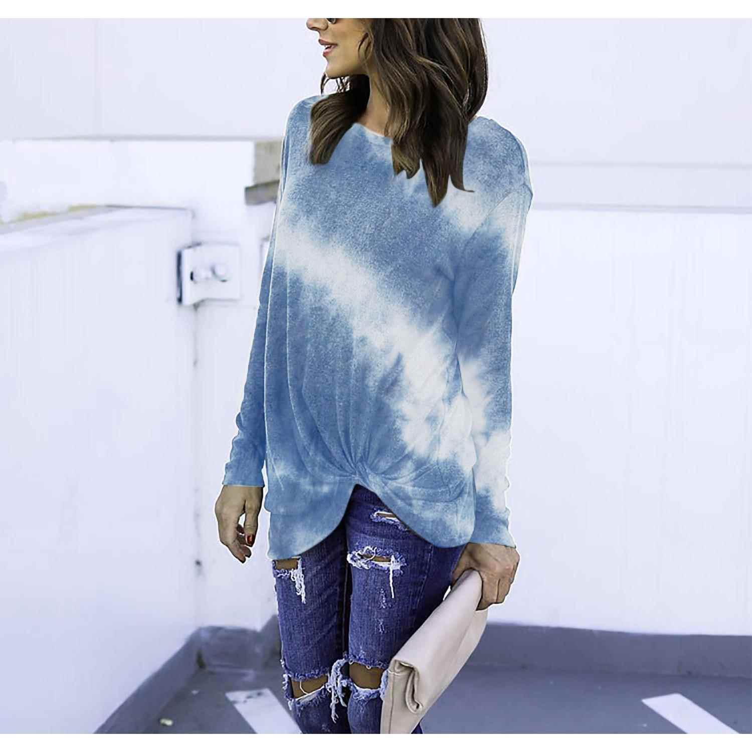 neck tie-dye gradient round tie-dye long-sleeved Autumn top