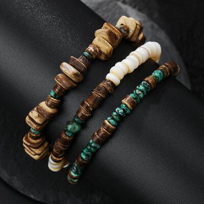 Stainless steel stone bracelet贝壳木珠串珠小众不锈钢石头手錬