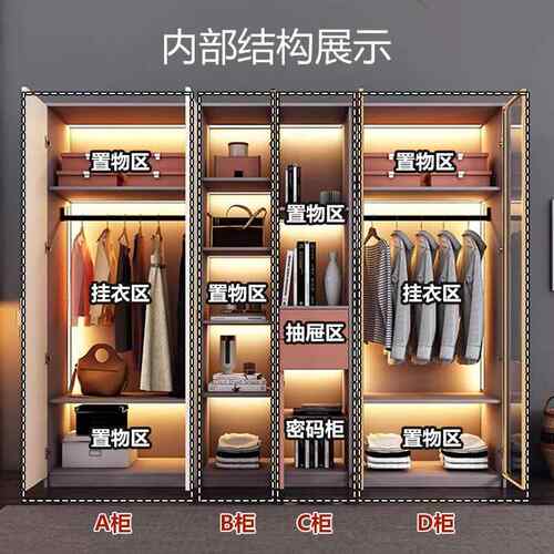 现代简约衣柜家用卧室储物柜平门YG88组装衣经济型小大户开型收纳