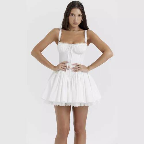 Women's lace up short skirt fishbone suspender women's