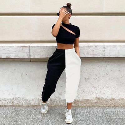 Skinny Carrot Pants Trendy Black and White High Waist