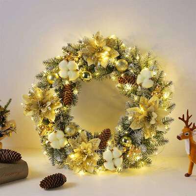 诞MUM节装饰花环手工门真圣诞仿花圈挂圣诞派对场景布置气氛圣道