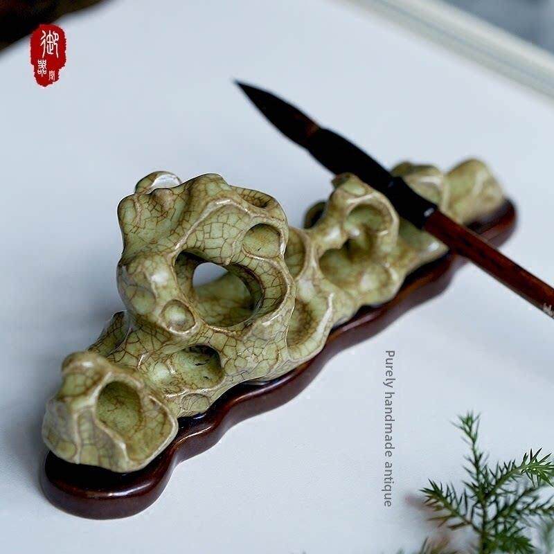 新中国风太湖石古董桌面摆件山笔筒茶道摆件书房茶席书房笔筒礼品