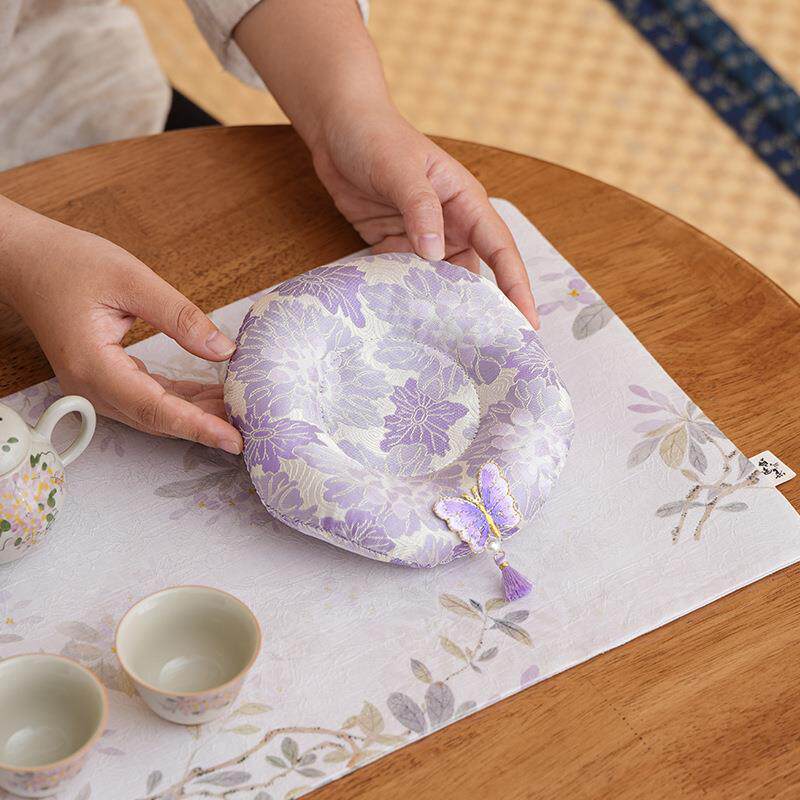 织锦布艺壶承木槿紫甜甜圈精致茶杯垫子办公室杯垫茶壶垫盖碗底垫
