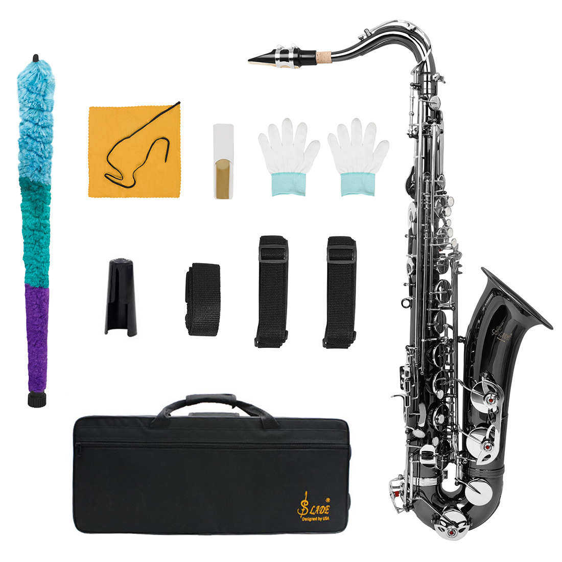 LADE镀黑镍次中音萨克斯降B调黄铜萨克斯管初学演奏西洋管乐器SAX