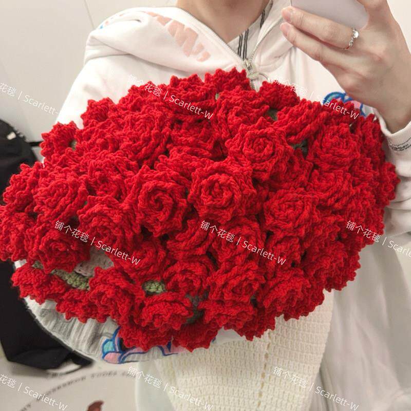 成品尖角玫瑰花束毯子毛线手工编织生日礼物送闺蜜女朋友男友情人