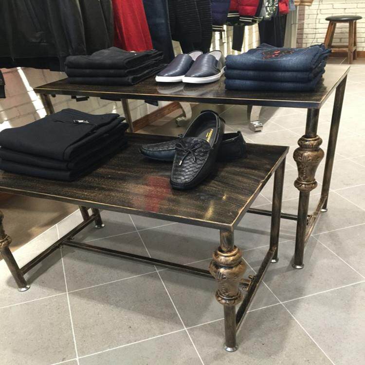 铁艺服装店流水台展示台高低桌中岛货架复古橱窗展示柜鞋包架现货