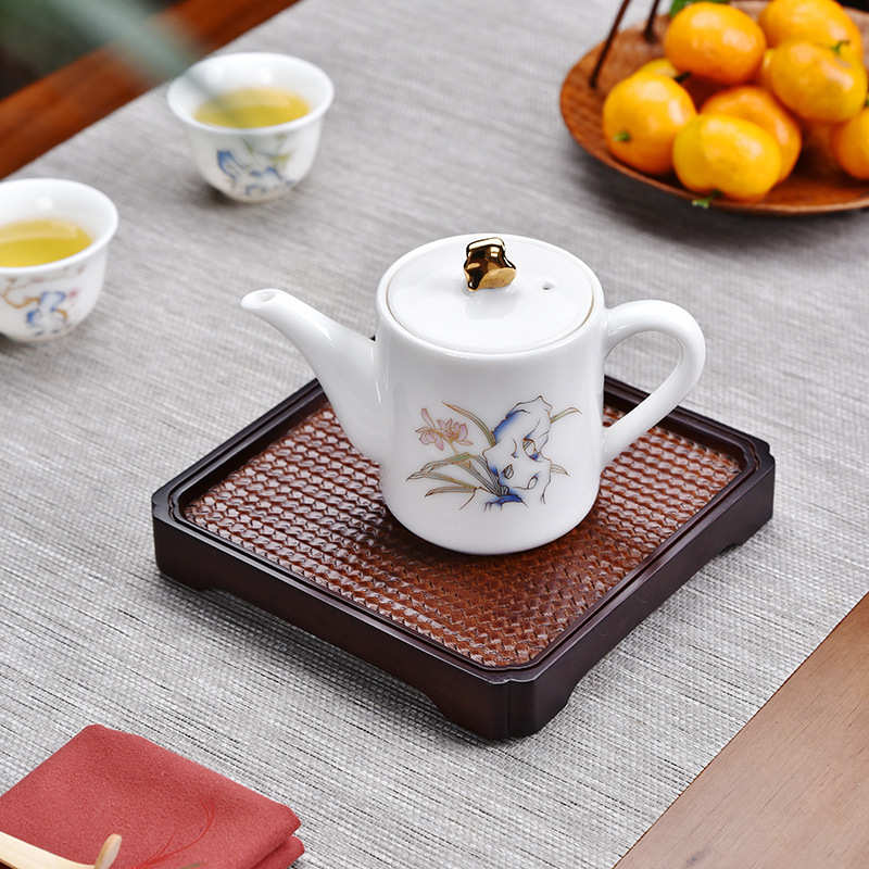 干隔热盘中式托盘茶托竹编承壶圆形简约承茶具功夫重茶覆古泡家用