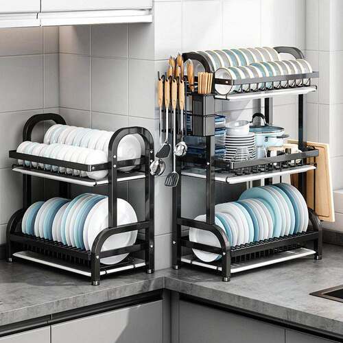Dish drying rack for plates, bowls, and utensils; countertop