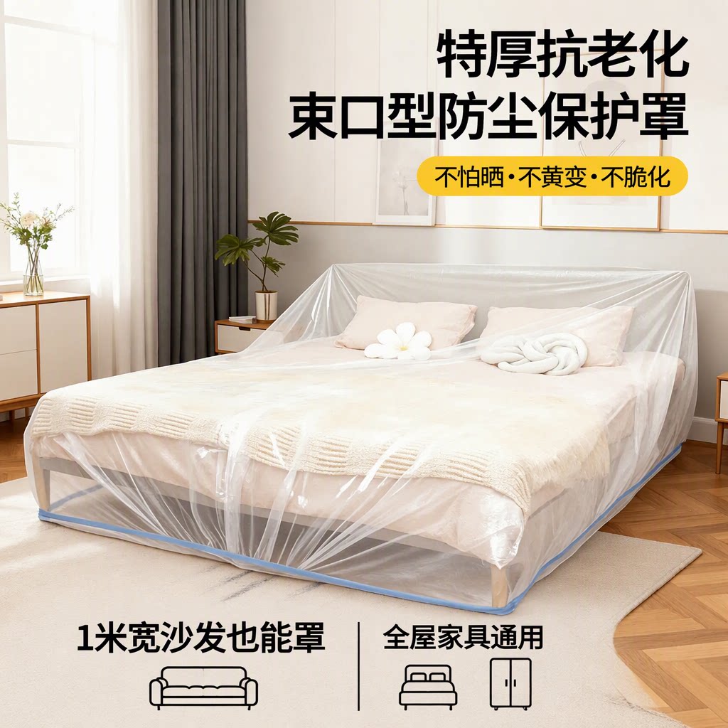 一次性透明特厚塑料防尘罩松紧床罩加大沙发家具保护罩装修宿舍