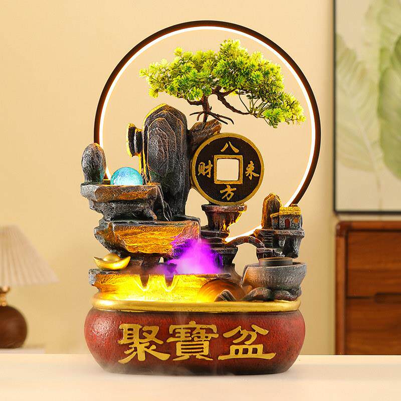 桌面假山流水喷泉鱼缸循环风水轮加湿器八方来财客厅开业乔迁摆件