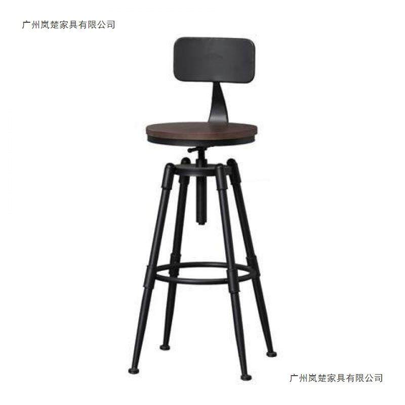 美复古工业风用酒吧椅无品牌/旋转升降实木高式脚凳铁餐艺靠背家
