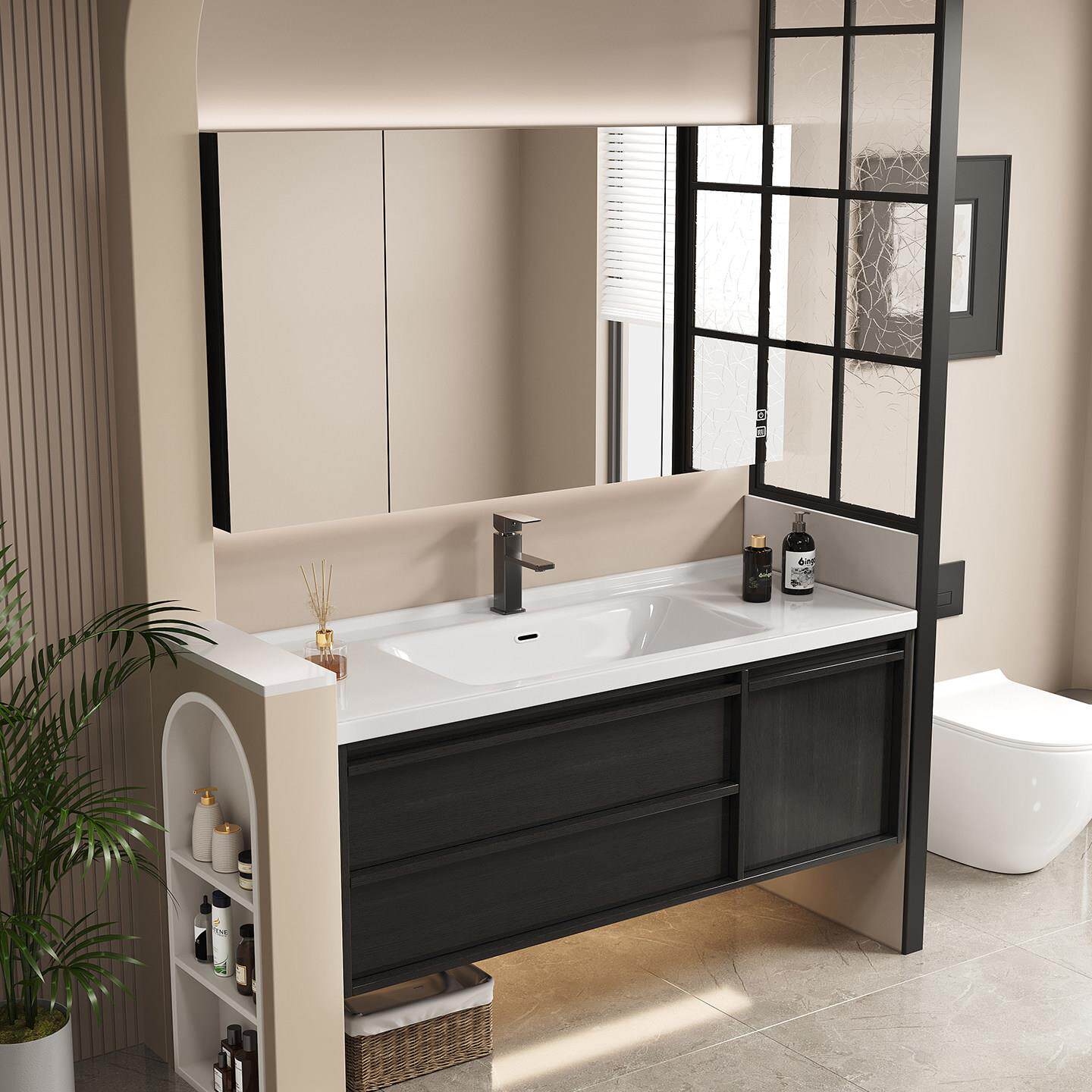 黑色中古风浴室柜组合洗手台盆柜洗漱台盆洗脸盆陶瓷盆卫浴套装