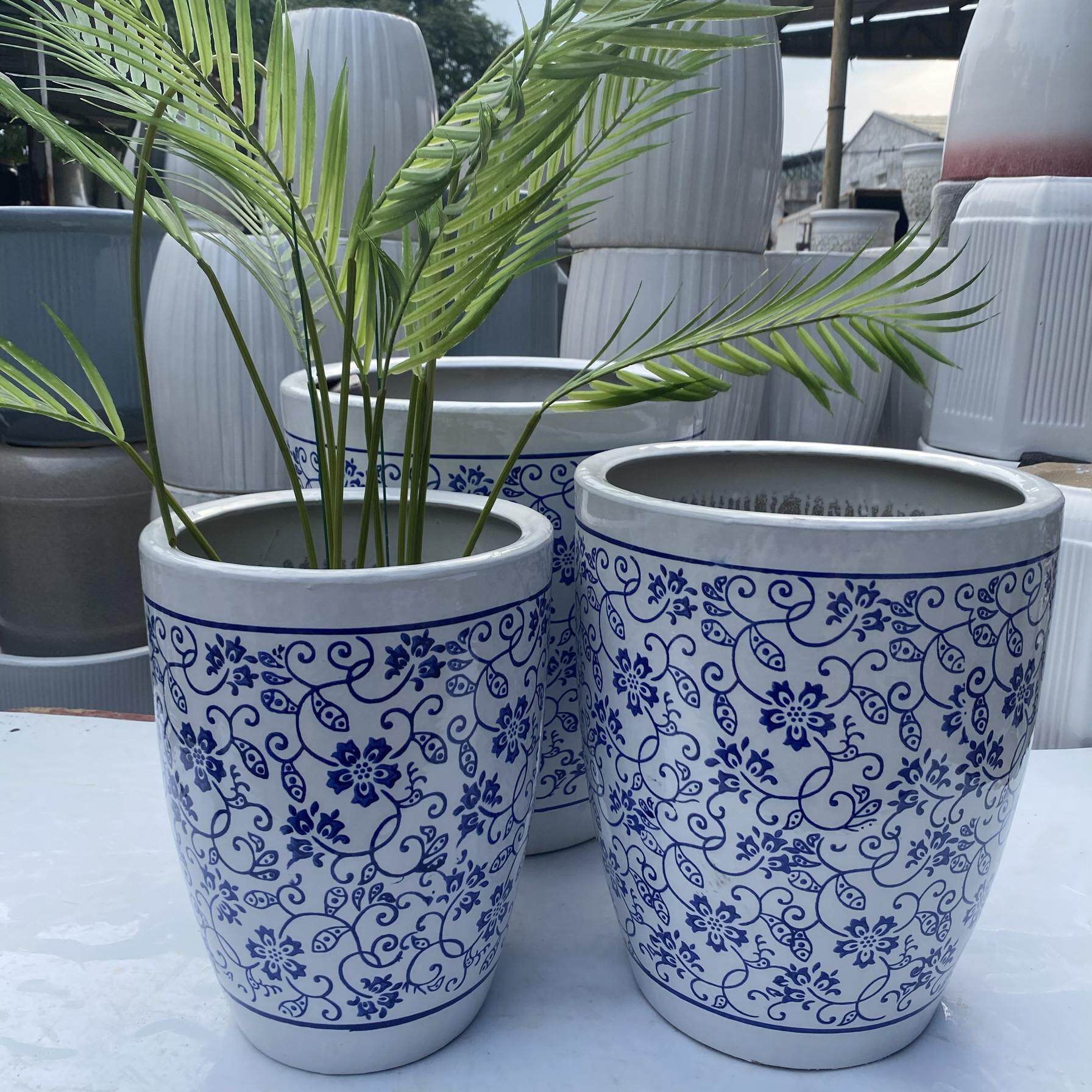 青花瓷钱树花盆陶瓷创意大型植树个性化客厅落地式花盆高
