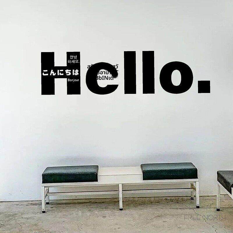 hello各国文字墙贴镜子拍照装饰ins风服装奶茶咖啡店玻璃门贴纸