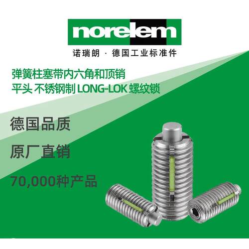 norelem德国原厂诺瑞朗NLM03056不锈钢弹簧柱塞带顶销/内六角