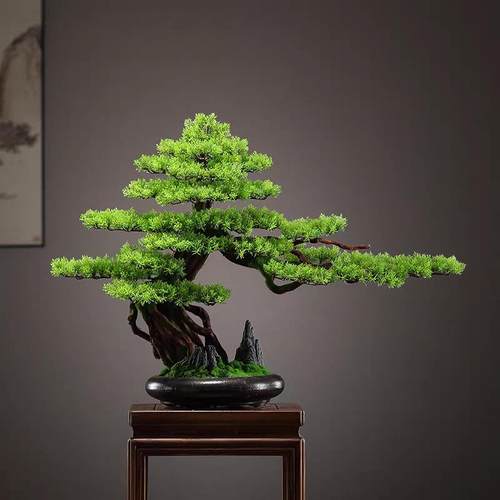 仿真迎客松盆景绿植盆栽客厅电视柜玄关办公室家居装饰新中式摆件