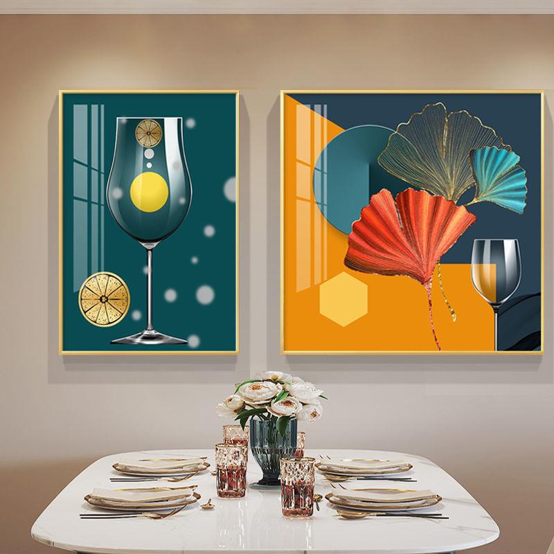 现代简约酒餐厅装饰杯餐厅装饰饭厅餐桌歺两厅墙边面挂画餐画联壁