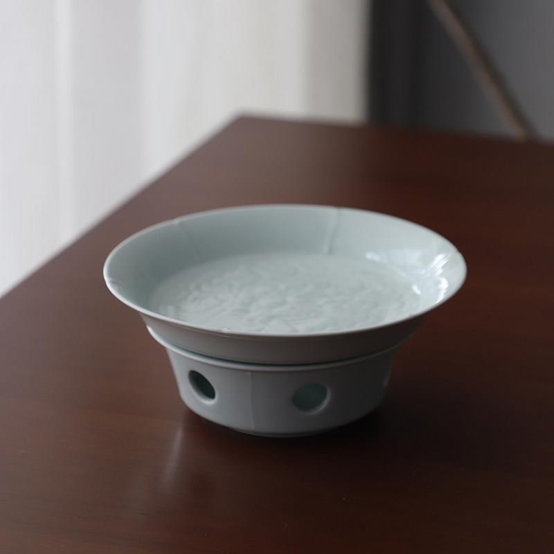 山水一间餐具加热蜡烛鱼盘保温汤菜盘景德镇陶瓷宋青瓷圆盘中式