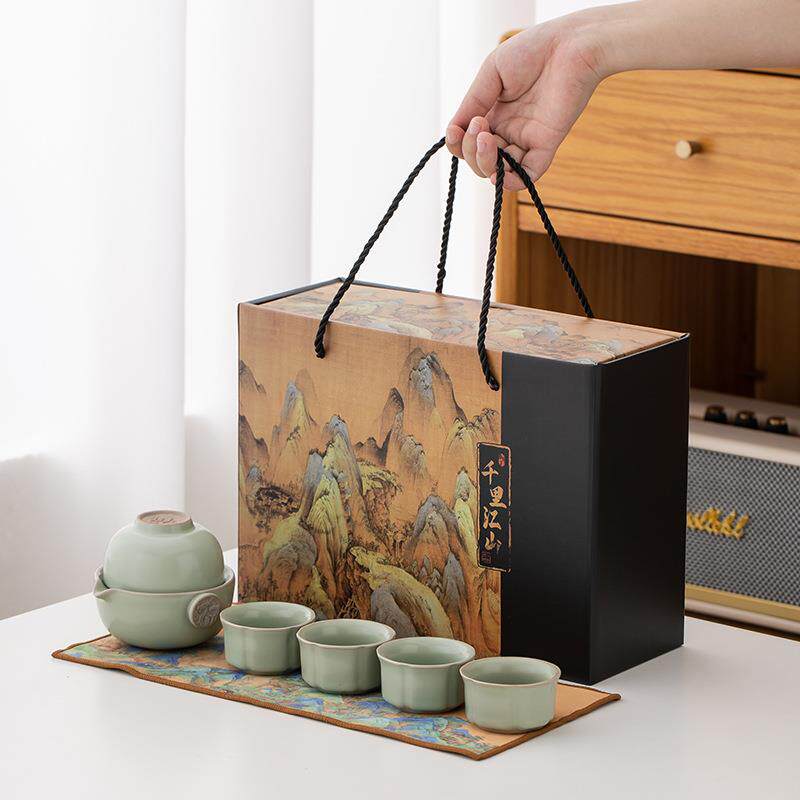 便携式汝窑快客杯一壶四杯单个人专用功夫泡茶壶茶杯子茶具小套装
