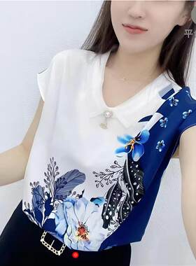 晃途冰丝印花妈妈短袖新款夏季显瘦小衫欧麦优选女装小众上衣