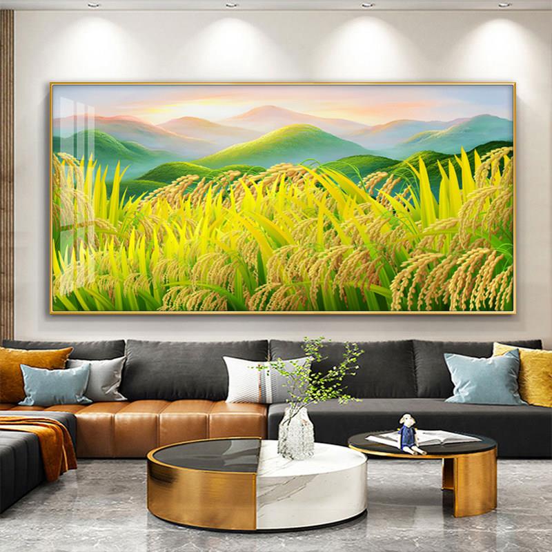 背山客厅沙发背景墙装饰画田园风格壁画餐厅山水挂画大米田园画
