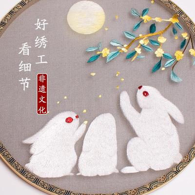 扇扇子苏绣月风刺绣xyt兔双面绣团扇宫扇礼品手工苏州绣花中秋