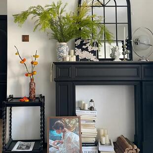 法式复古实木壁炉柜白色装饰架婚礼摆架客厅展示架民宿玄关隔断台