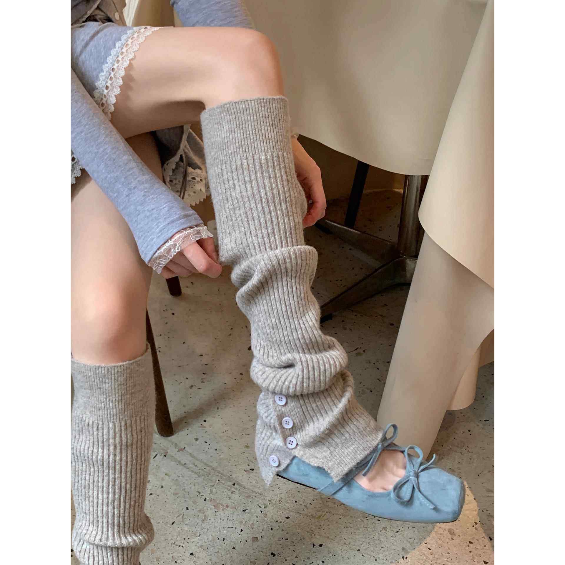 冬季加长加厚堆堆袜腿套纯色基础款针织袜套女纽扣开叉长筒小腿袜,女士内衣/男士内衣/家居服,长筒袜,淘宝优惠券,粉丝福利购,淘宝优惠卷