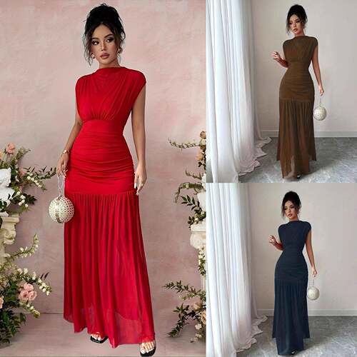 Fashionable New Solid Red Mock Neck Sleeveless Sexy