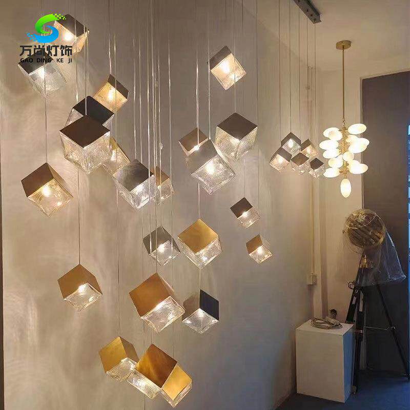 冰块楼梯装饰小吊灯复式别墅客厅餐厅简约轻奢不锈钢玻璃长线吊灯