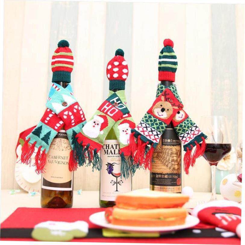 圣诞Christmas red wine bottle set Scarf and Hat Set decorate