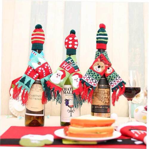 圣诞Christmas red wine bottle set Scarf and Hat Set decorate