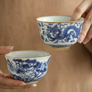 青花瓷茶杯景德镇珐琅彩主人杯单杯个人专用祥龙品茗杯单个茶碗盏
